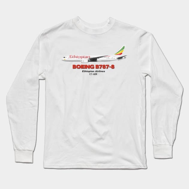 Boeing B787-8 - Ethiopian Airlines Long Sleeve T-Shirt by TheArtofFlying